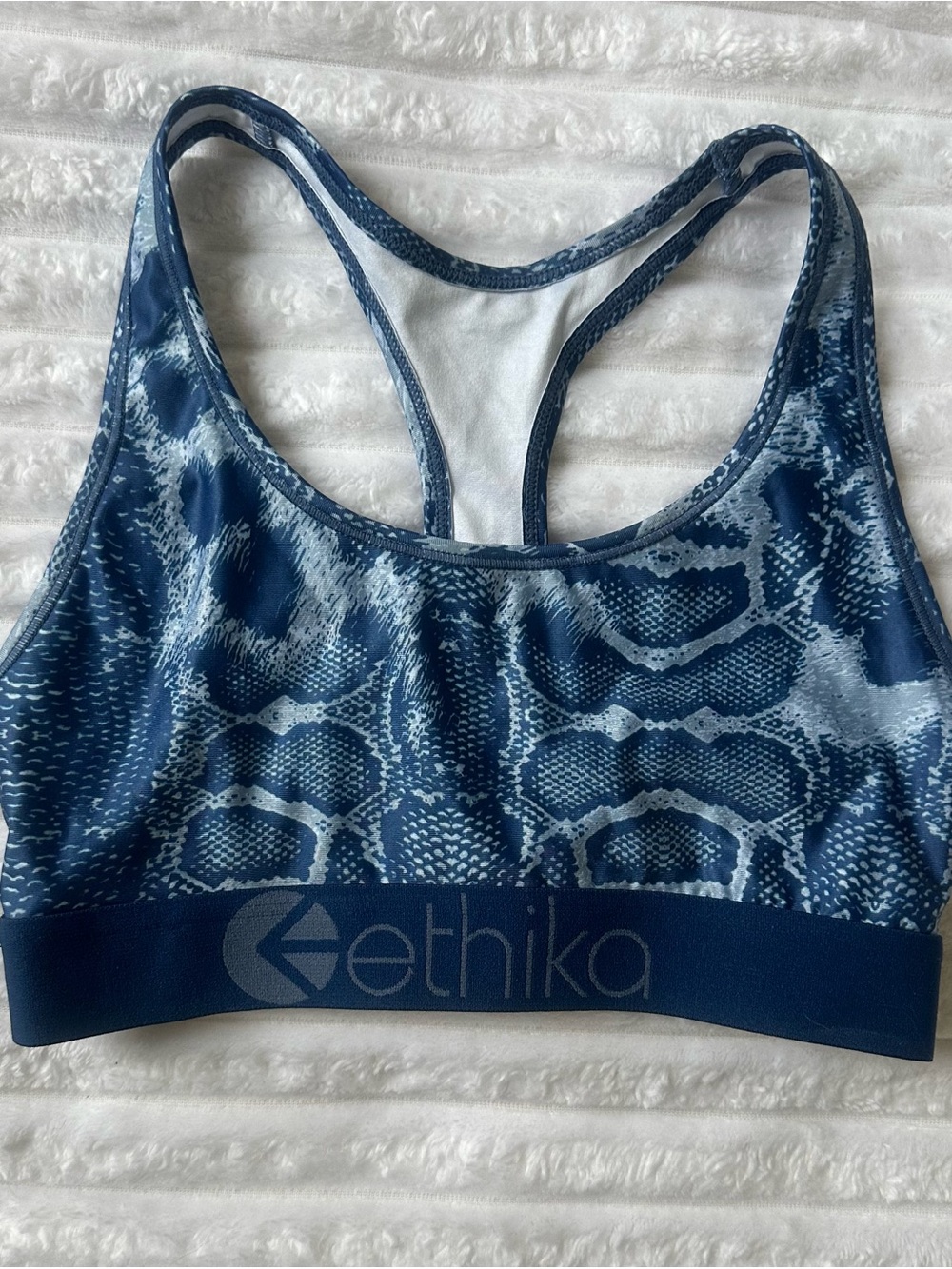 ethika Blue Snake-Print Racerback Sports Bra